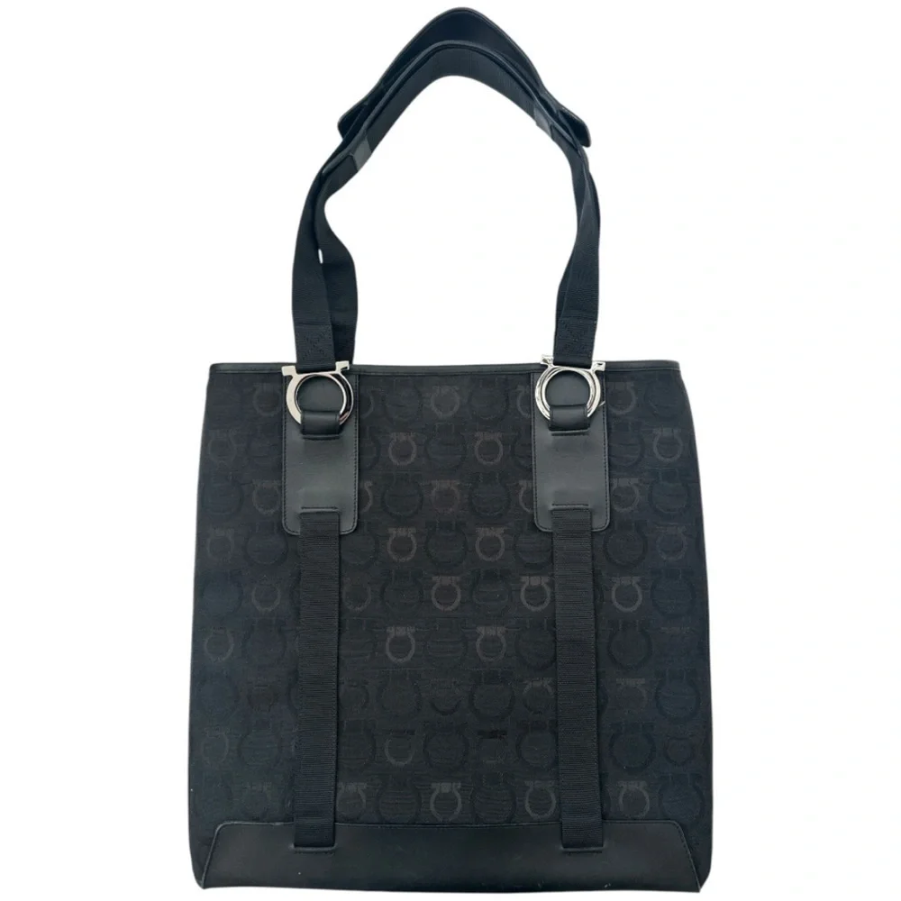 Salvatore Ferragamo Black Gancini Logo Tote Handbag